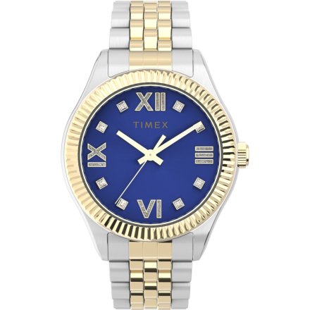 Timex Waterbury TW2V45800 złoto-srebrny zegarek damski z granatową tarczą
