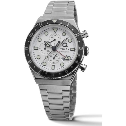Timex Chronograph Q TW2V69900 Męski zegarek srebrny z chronografem