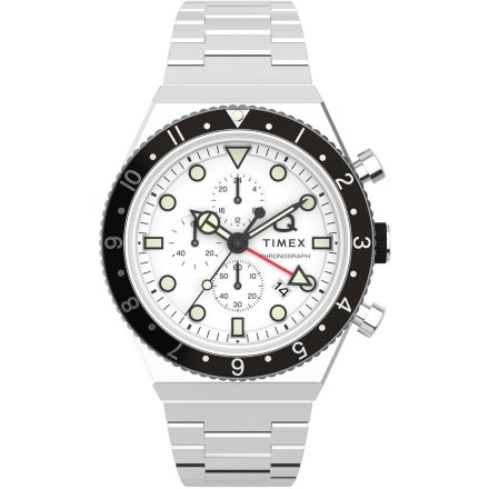 Timex Chronograph Q TW2V69900 Męski zegarek srebrny z chronografem