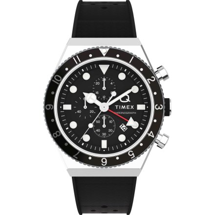 Timex Chronograph Q TW2V70000 Męski zegarek srebrny z czarnym paskiem