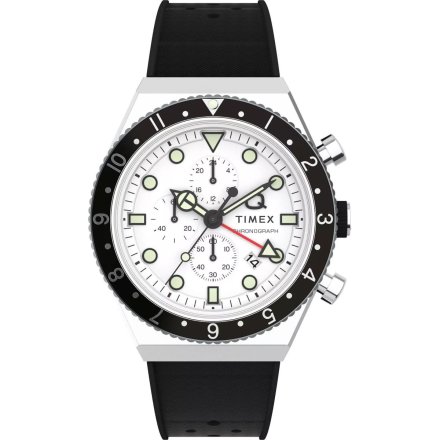 Timex Chronograph Q TW2V70100 Męski zegarek z chronografem na czarnym pasku