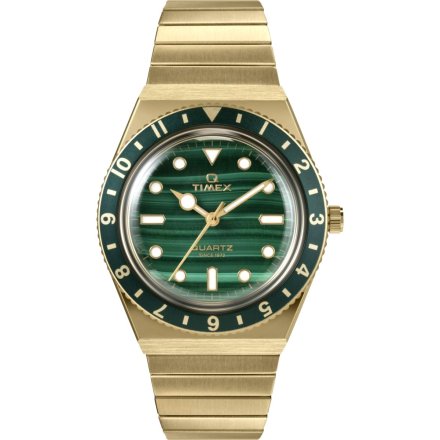 Timex Q TW2V92200 Złoty zegarek damski z bransoletką i zieloną tarczą