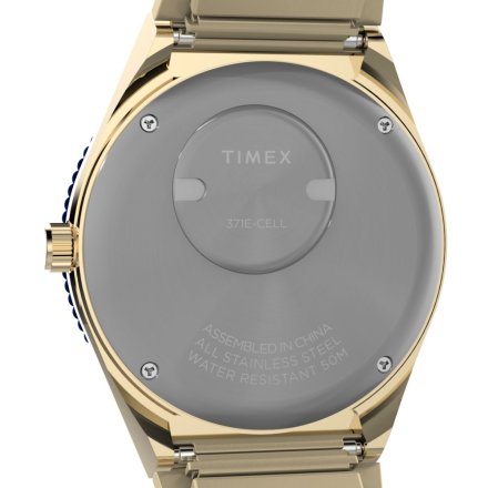 Timex Q TW2V92400 Złoty zegarek damski z bransoletką i granatową tarczą