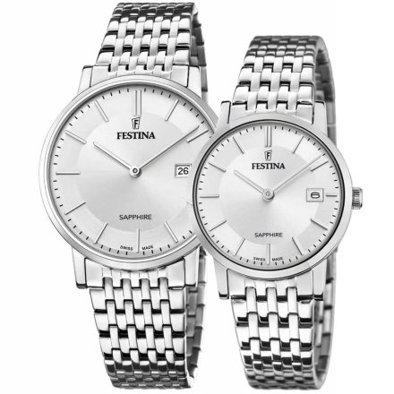 Zestaw zegarków dla pary Festina 20018+20019 stalowe, szafirowe, Swiss Made