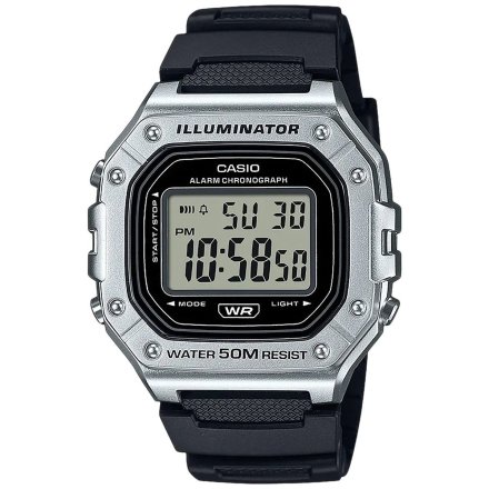 Casio Sport zegarek męski ze srebrną kopertą z czarnym paskiem W-218HM-7AVEF