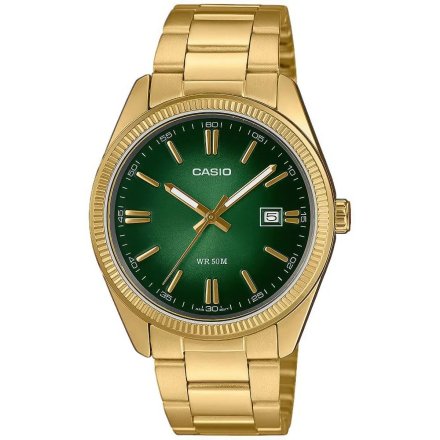 Casio Classic męski złoty zegarek z zieloną tarczą na bransolecie MTP-1302PGC-3AVEF