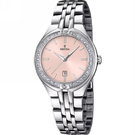 Festina Mademoiselle zegarek damski srebrny różowa tarcza 16867/6