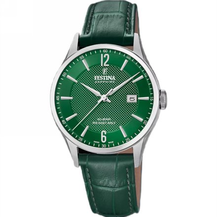 Festina Swiss Made 20007/5 Zegarek Męski srebrny z zieloną tarczą