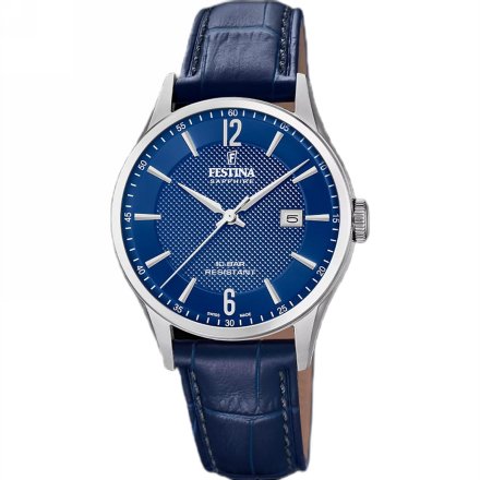 Festina Swiss Made 20007/6 Zegarek Męski srebrny z granatową tarczą