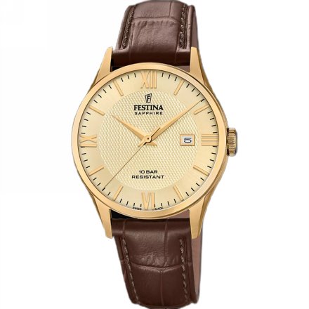 Festina Swiss Made 20010/5 Zegarek Męski złoty ze złotą tarczą