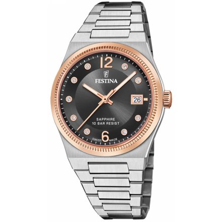 Festina Swiss Made 20037/3 zegarek damski na bransolecie wodoszczelny z cyrkoniami