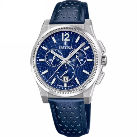 Festina Swiss Made 20060/2 Zegarek Męski srebrny z granatowym  paskiem