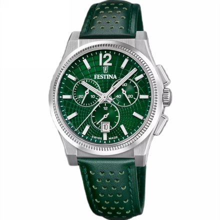 Festina Swiss Made 20060/3 Zegarek Męski srebrny z zielonym paskiem