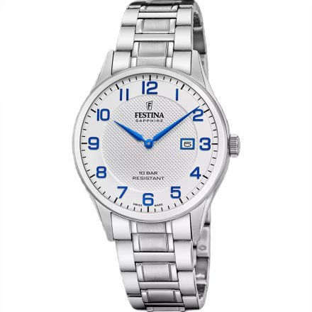 Festina Swiss Made 20067/1 Zegarek Męski ze srebrną tarczą na bransolecie
