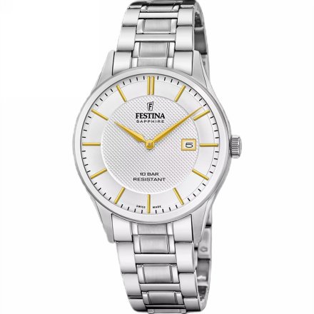 Festina Swiss Made 20067/2 Zegarek Męski ze srebrną tarczą na bransolecie