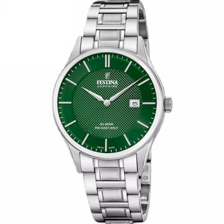 Festina Swiss Made 20067/5 Zegarek Męski z zieloną tarczą na bransolecie