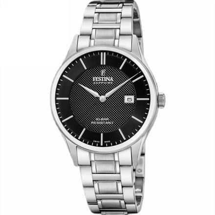 Festina Swiss Made 20067/6 Zegarek Męski z czarną tarczą na bransolecie