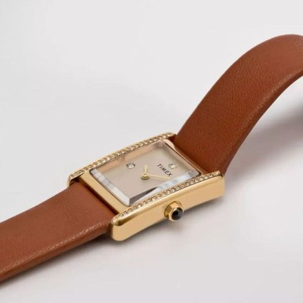 Timex Hailey TW2W63900 damski zegarek prostokątny z brązowym paskiem