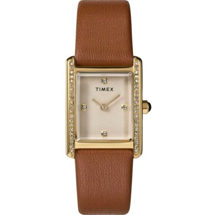 Timex Hailey TW2W63900 damski zegarek prostokątny z brązowym paskiem