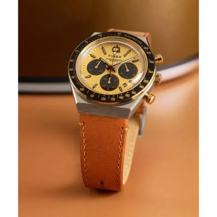 Timex Q Chronograph TW2W64400 zegarek męski brązowy pasek i chronograf