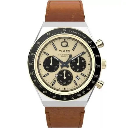 Timex Q Chronograph TW2W64400 zegarek męski brązowy pasek i chronograf