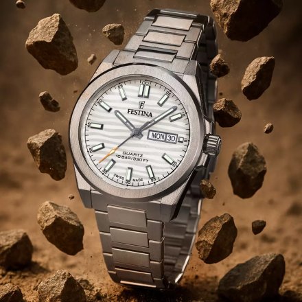 Festina Swiss Made 20073/1 Zegarek Męski ze srebrną tarczą na bransolecie