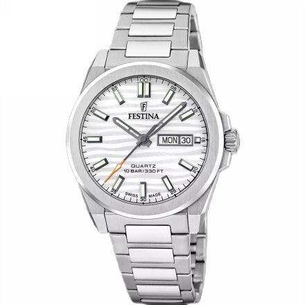Festina Swiss Made 20073/1 Zegarek Męski ze srebrną tarczą na bransolecie