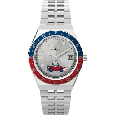Timex X Peanuts GMT TW2W83300 zegarek męski srebrny motyw bajki Peanuts