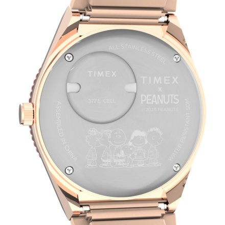 Timex Q Peanuts TW2W83800 różowozłoty zegarek damski z rozciąganą bransoletką