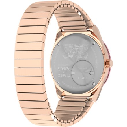 Timex Q Peanuts TW2W83800 różowozłoty zegarek damski z rozciąganą bransoletką