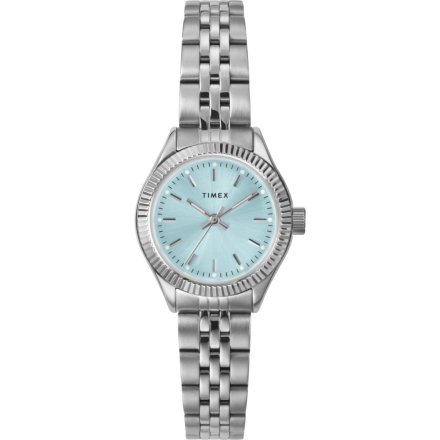 Timex Legacy Mini TW2W90700 srebrny zegarek damski z błękitną tarczą