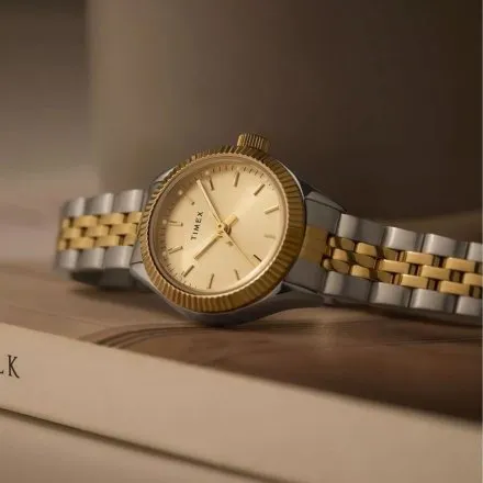 Timex Legacy Mini TW2W90900 srebrno-złoty zegarek damski ze złotą tarczą
