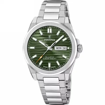 Festina Swiss Made 20073/4 Zegarek Męski z zieloną tarczą na bransolecie