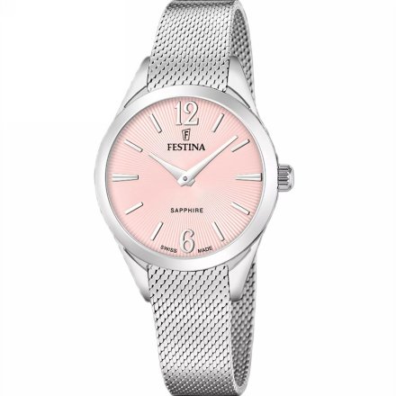 Festina SWISS MADE 20076/2 zegarek damski srebrny z różową tarczą