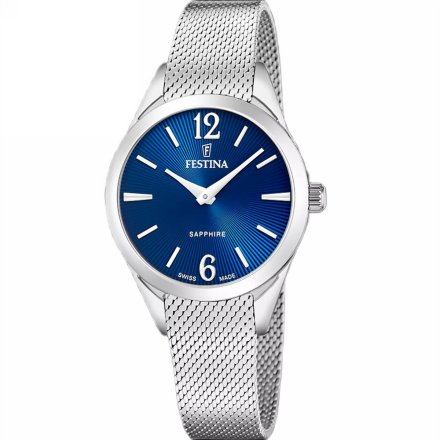 Festina SWISS MADE 20076/3 zegarek damski srebrny z granatową tarczą
