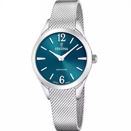 Festina SWISS MADE 20076/4 zegarek damski srebrny z niebieską tarczą