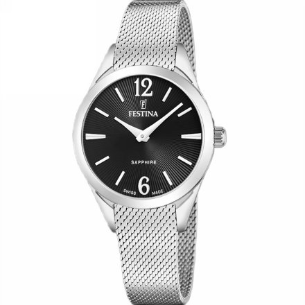 Festina SWISS MADE 20076/5 zegarek damski srebrny z czarną tarczą