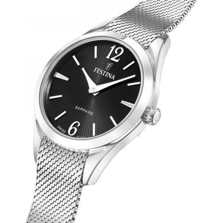 Festina SWISS MADE 20076/5 zegarek damski srebrny z czarną tarczą