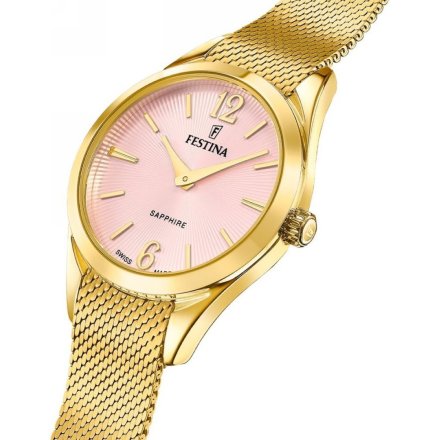 Festina SWISS MADE 20077/2 zegarek damski złoty z różową tarczą