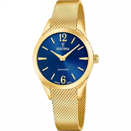 Festina SWISS MADE 20077/4 zegarek damski złoty z granatową tarczą