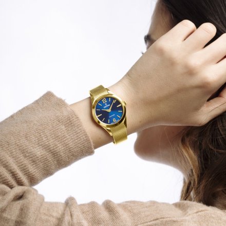 Festina SWISS MADE 20077/4 zegarek damski złoty z granatową tarczą
