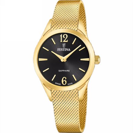 Festina SWISS MADE 20077/5 zegarek damski złoty z czarną tarczą