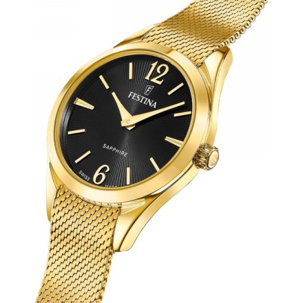Festina SWISS MADE 20077/5 zegarek damski złoty z czarną tarczą
