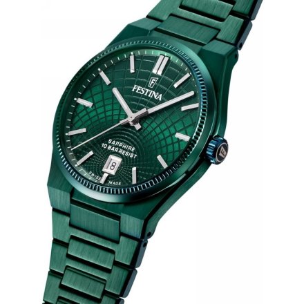 Festina Swiss Made 20079/1 Zegarek Męski z zieloną tarczą na bransolecie