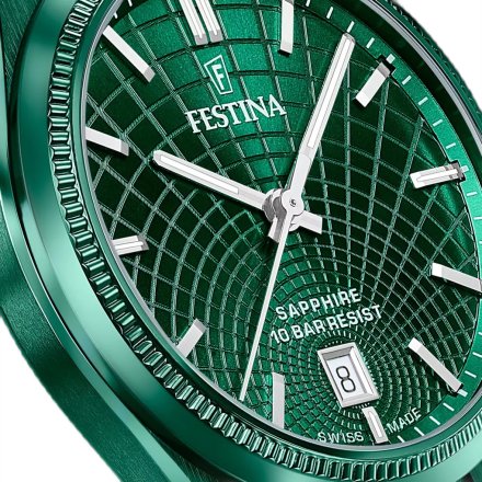 Festina Swiss Made 20079/1 Zegarek Męski z zieloną tarczą na bransolecie
