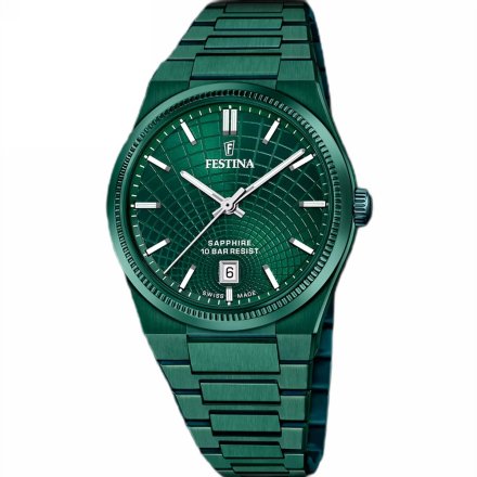 Festina Swiss Made 20079/1 Zegarek Męski z zieloną tarczą na bransolecie