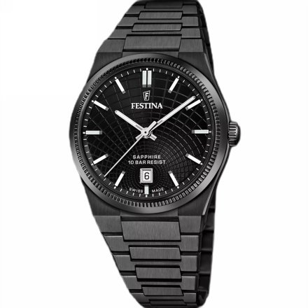 Festina Swiss Made 20080/1 Zegarek Męski z czarną tarczą na bransolecie