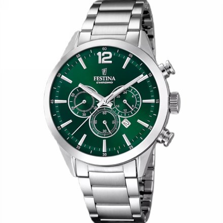 Festina Timeless Chronograph 20343/B Zegarek Męski z zieloną tarczą chronograf