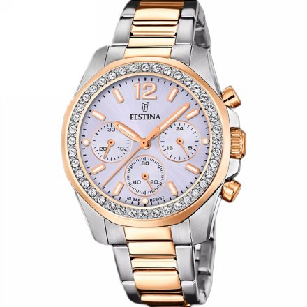 Festina Boyfriend 20608/3 Zegarek Damski srebrny z niebieską tarczą z cyrkoniami