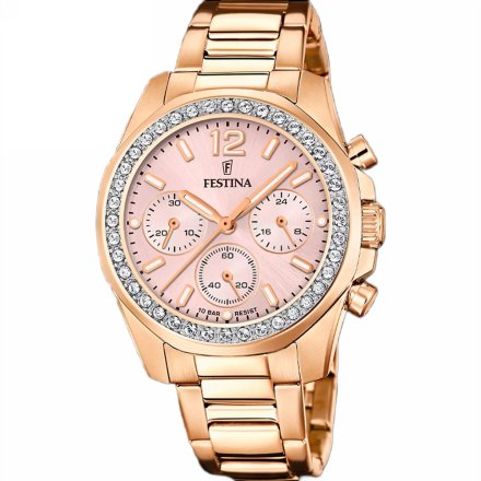 Festina Boyfriend 20639/6 Zegarek Damski różowozłoty z różową tarczą z cyrkoniami